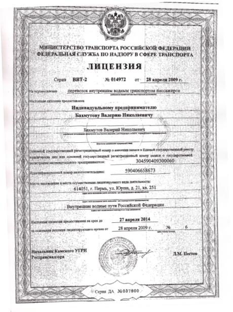 Бахмутов Валерий Николаевич - лицензия